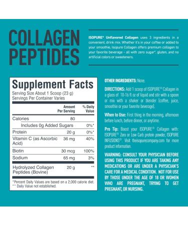Bundle of Isopure Unflavored Whey Protein Isolate 25g Protein Zero Carb 16 Servings 1 Pound (Packaging May Vary) + Collagen Peptides Powder 14 Servings Unflavored with Vitamin C with Biotin - Buy Online on GoSupps.com