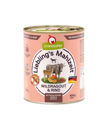 Granatapet Liebling's Meal Wildragout & Rind 6 x 800 g wet food for dogs dog food without grain & without sugar additives single feed wild dragout & beef 800 g (6 Pack)