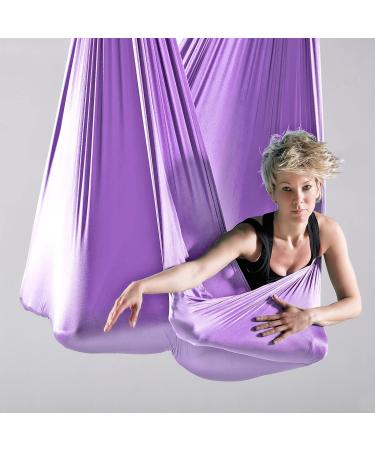 PRIORMAN 5.5 Yards Aerial Silks Yoga Hammock Kit - Light Purple | Anti-Gravity Fitness Swing Set with Non-Stretch Nylon Fabric - Buy Online on GoSupps.com