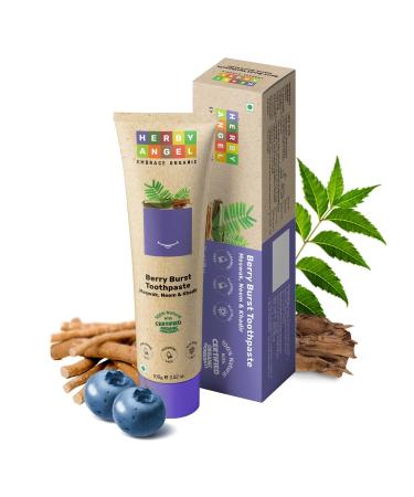Herby_Angel Baby Toothpaste Berry Burst - Herbal Kids Oral Care Toothpaste with Neem Khadir & Meswak - Promotes Strong Teeth & Healthy Gums for Toddlers & Babies 12 Months & Above - 100 Gm