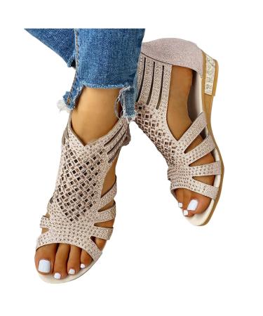 Wedge Sandals for Women Dressy Summer Women's Comfy Orthotic Sandals with Arch Support Plantar Fasciitis Slides Dress Shoes 7.5 V1-beige