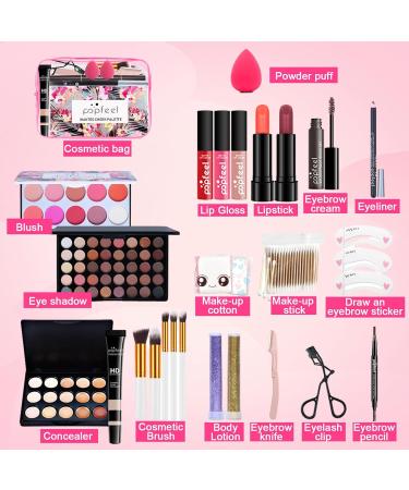 All-in-one Makeup Set Gift Surprise Full Makeup Kit for Women Cosmetic Essential Starter Bundle Include Eyeshadow Palette Lipstick Concealer Face Powder Lipgloss Brush - Buy Online on GoSupps.com
