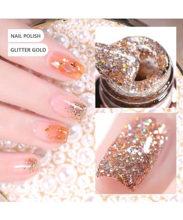 Glitter Nail Polish - Flash Shinny Gold Nail Varnish - Quick Drying & Long Lasting Nail Polish - No Need Baking & Easy to Apply Nail Polish for Women Glitter Gold - Buy Online on GoSupps.com