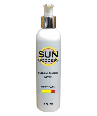 SUN GODDESS - Sunless Self Tanning Lotion - VERY DARK - 8 oz + INCLUDES: Applicator Mitt Application Gloves Best Fake Tanner Lotion Mousse Spray Sample Gorgeous Natural Looking Tan Lasts 7 Days