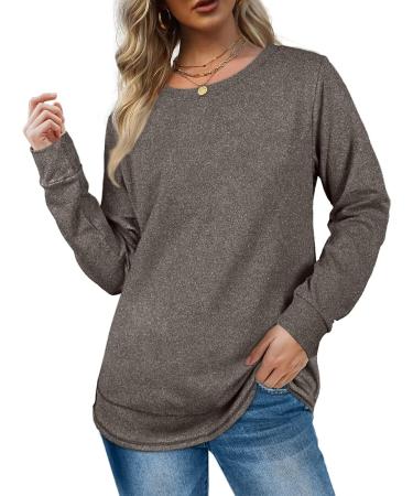 Crew Neck Shirts Long Sleeve Sweatshirts SkinFriendly Pullover Loose Fit and Casual for Home (M) Gray - Buy Online on GoSupps.com