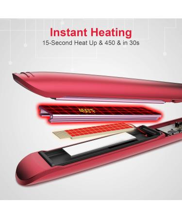 Professional Salon Hair Straightener & Heat Protector - 2 in 1 Tourmaline Ceramic Flat Iron for All Hair Types - Adjustable Temperature High Heat - Pink - Buy Online on GoSupps.com
