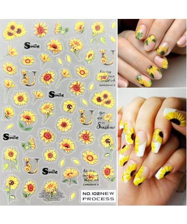 4 Pcs Exquisite 5D Sunflower Nail Stickers - Yellow Daisy Decals for DIY Nail Art - Buy Online on GoSupps.com