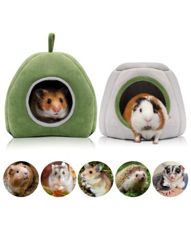 YUEPET Guinea Pig Bed 2 Pack - Washable Guinea Pig Cage Accessories Small Animal Bed Hideout for Guinea Pig, Chinchilla, Hamsters, Hedgehog Green Yurt Tent & Gray Stump