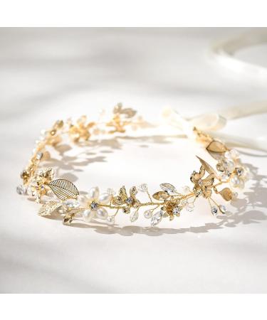 SWEETV Princess Gold Flower Girl Headpiece | Pearl Wedding Hair Accessories | First Communion & Birthday Tiara - Buy Online on GoSupps.com