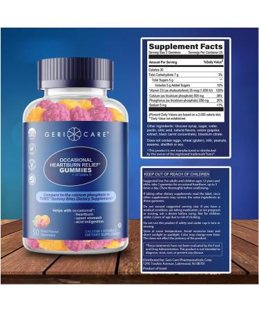GeriCare Antacid with Vitamin D Gummies Fruit Flavor 50 Count Non-GMO Gluten-Free Vegan Naturally Sourced for Heartburn Upset Stomach & Acid Indigestion Relief (Pack of 1) 50 Count (Pack of 1) - Buy Online on GoSupps.com