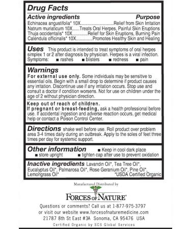 Extra Strength Cold Sore Treatment - Forces Of Nature Organic H-Balm 4ml | Fast Relief for Pain & Blisters - Buy Online on GoSupps.com