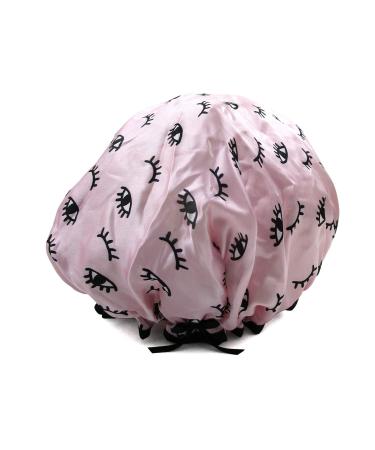 Quanchen 1 Pcs Shower Cap for Women Reusable Elastic Waterproof EVA Printed Protection Hair Bath Cap (03 Pink Eyes)