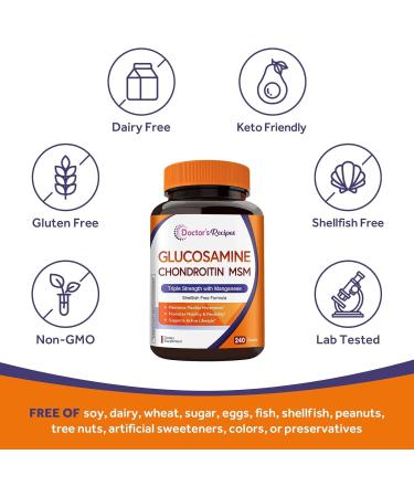 Doctor's Recipes Glucosamine Chondroitin MSM and Manganese Supplement 1800 mg Glucosamine HCl NO Shellfish Healthy Structure & Movements Flexibility Support for Men & Women 240 Tablets - Buy Online on GoSupps.com