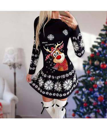 Christmas Plaid Snowflake Print Women's Sweatshirt Dress - Black, Size Medium - Buy Online on GoSupps.com