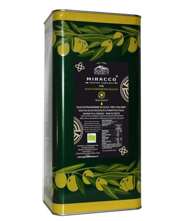 MIRACCO 100% Italian Organic Calabrian Extra Virgin Olive Oil 5 L Can Cold Pressed