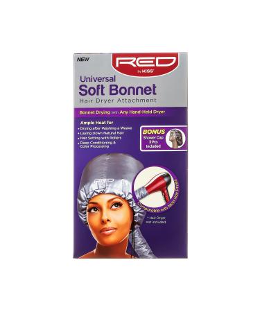 Red by KISS Universal Soft Bonnet Hair Dryer Attachment Works with ANY Hand Held Dryer Bonus 3pcs Shower Cap Included