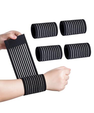 Rbenxia 4 Pieces of Black Elastic Wrist Compression Bandage Adjustable Wrist Strap Hand Brace Wraps Breathable Wristband for Stabilising Ligament  Joint Pain  Sport (40 cm)