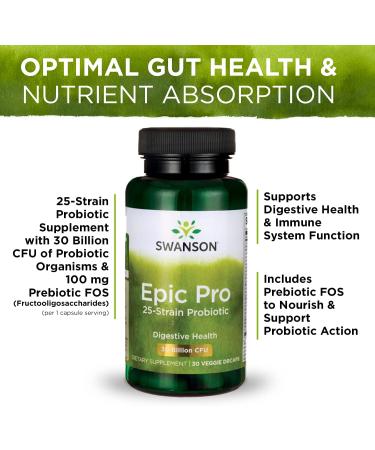Swanson Epic-Pro 25-Strain Probiotic - 30 Capsules (2 Pack) | Digestive & Immune Support - Buy Online on GoSupps.com