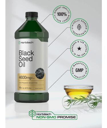 Organic Black Seed Oil - 4600mg Cold Pressed Nigella Sativa Supplement - 16 oz Bottle - Vegetarian, Non-GMO, Gluten Free - Solvent Free Formula by Horbaach - Buy Online on GoSupps.com
