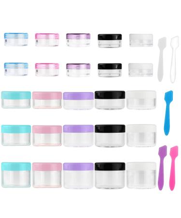 Accmor 25 Pieces Acrylic Containers with Lids 3/5/10/15/20 Gram Size Cosmetic Jars with 5 Pieces Mini Spatulas Gift clear