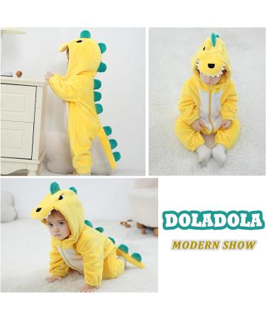 Doladola Baby Hooded Yellow Dinosaur Onesie | Infant Pajamas Romper 0-3 Months - Buy Online on GoSupps.com