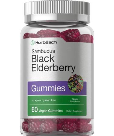 Sambucus Black Elderberry Gummies | 60 Count | with Zinc and Vitamin C | Vegan Non-GMO Gluten Free Extract for Adults | Natural Berry Flavor | by Horbaach
