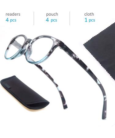 OLOMEE Round Readers Glasses +0.5 for Women with Small Head - 4 Pack (2 Black, 1 Leopard, 1 Blue Demi) - Lightweight & Comfortable Fit - Buy Online on GoSupps.com