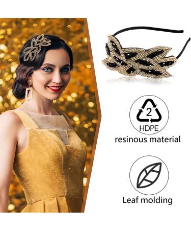 PAITOK 1920s Vintage Headband Beaded Leaf Flapper Headpiece Elegant Crystal Decorative Headband Hair Accessories for Women Costume Party (Black+Gold) - Buy Online on GoSupps.com