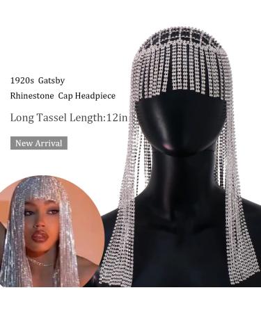 STONEFANS Long Rhinestone Tassel Headpiece Cap - 1920s Crystal Flapper Head Chain for Women - Gatsby Belly Dance Hair Accessories in Silver - Buy Online on GoSupps.com