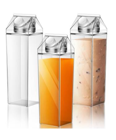 3 Pcs 34 oz Milk Carton Water Bottle Clear Square Milk Bottles Plastic Coffee Milk Carton Bottle Portable Reusable Milk Carton Cup Leakproof Carton Shaped Juice Bottle for Outdoor Sports Camping Gym