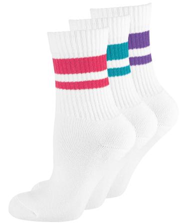 Only The 3 Pack Retro Tennis Socks High Sport Socks with Stripes Made of Breathable Cotton Ladies 42 Mix White