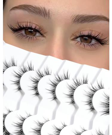 Natural Lashes That Look Like Extensions Strip Lashes Natural Look Thin Band Wispy Eyelashes 13mm Cat Eye False Eyelashes Foxy Eye Lashes 12 mm 7 Pairs S10 S10- Foxy Manga