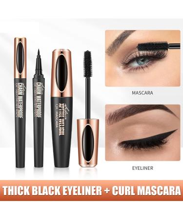 AZLESLONG 4D Silk Fiber Lash Mascara & Eyeliner Set for Waterproof Lengthening and Thickening Eyelashes - Smudge-Proof Eye Makeup for Women - Buy Online on GoSupps.com