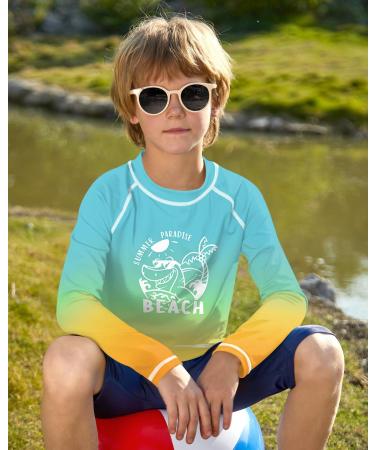 Boys Sun Protection Long Sleeve UV Shirt | Quick-Drying UPF 50+ Rashguard - Beach Green & Orange - Buy Online on GoSupps.com