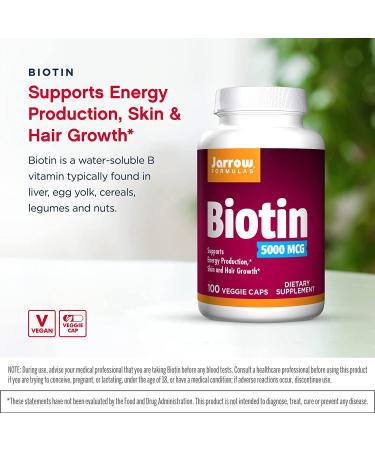 Jarrow Formulas Biotin 5000 mcg - 100 Veggie Caps for Healthy Hair, Skin & Nails - Buy Online on GoSupps.com