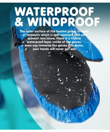 Kids Electric Heated Winter Gloves - Toddler Waterproof Ski Mittens, Blue - L/XL (8-12 Years) - Buy Online on GoSupps.com