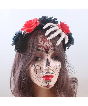 hgnxa Punk Skeleton Flower Shape Hair Hoop Women Headband Makeup for Head Band for Live Broadcast Halloween Hair Accessory Red - Buy Online on GoSupps.com