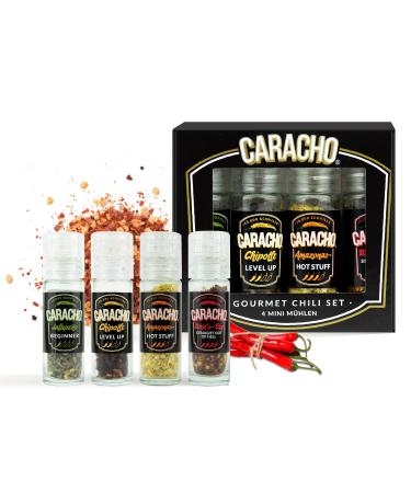 Caracho Chili M hlen Gourmet Set 4 Mini mills in the gift set high-quality chillies with various sharpness degrees chilli spice set chilli flakes in mills
