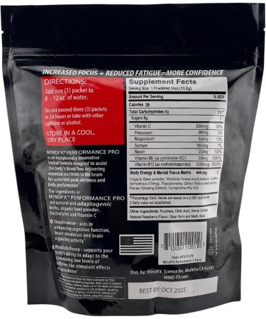 MINDFX Performance Pro Blend - Mixed Berry Nootropic Endurance Drink | Boost Focus Concentration & Brain Health | 20 Sticks of Natural Ingredients - Buy Online on GoSupps.com