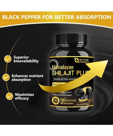 NATURE TARGET Shilajit | Shilajit for Men & Women | Fulvic Acid & Trace Minerals | 500mg Maximum Potency Better Than Shilajit Resin | 120 Capsules 120 Count (Pack of 1) - Buy Online on GoSupps.com