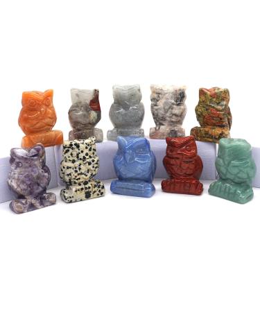 Crystal Stone Beads Natural Crystal Stone Skull Animal Statue Crystal Hazelnuts Figurine Gemstone Carved Angel Wicca Craft Decor 1 Set (Color : Owl 1.5 in Size : 10pcs) 10pcs Owl 1.5 in