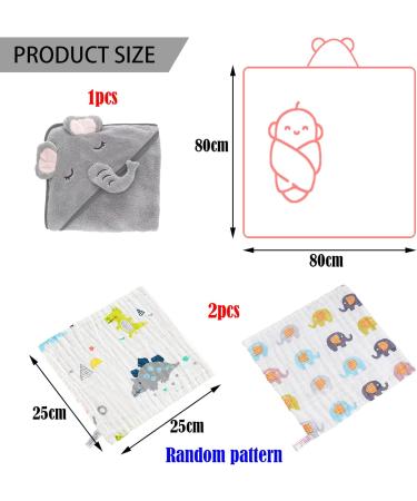 3PCS Hooded Baby Towel Bath Towel | Soft Absorbent Animal Design | Newborn Essentials | Baby Gift Set - Grey - Buy Online on GoSupps.com