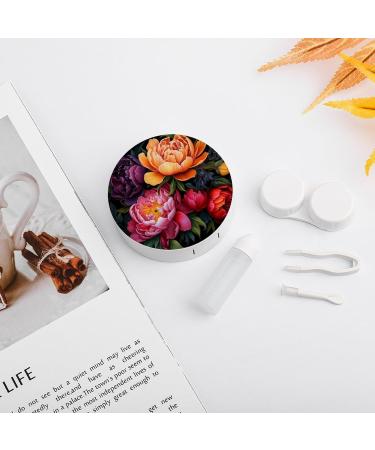 Colorful Peony Flowers Contact Lens Case with Mirror - Portable & Cute Eye Travel Kit - Buy Online on GoSupps.com