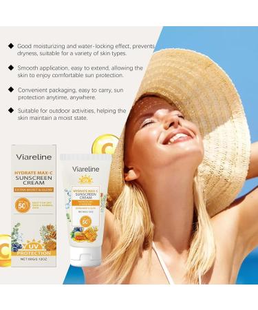 Viareline Hydrate Max-C Sunscreen Cream SPF 50 Extra Moist & Glow UV Protection Glycerin Titanium Dioxide Tea Extract 60G/2.12OZ - Buy Online on GoSupps.com