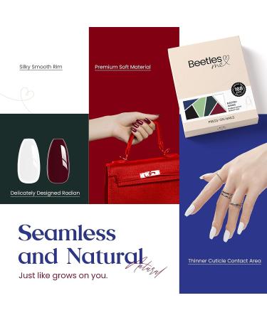Beetles Press on Nails Short Glossy 6 Solid Colors - 144Pcs White Black Burgundy Red Green Fake Nails with Nail Glue, Adhesive Tabs, and Mini File - for Women and Girls - Buy Online on GoSupps.com