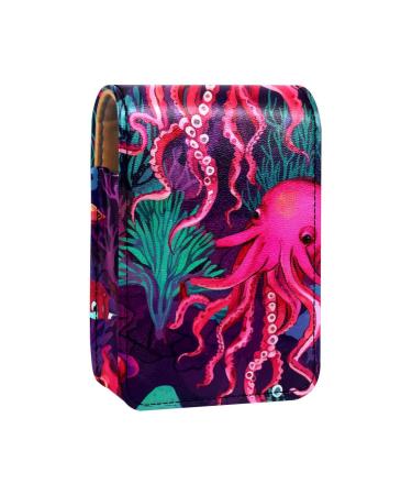 Travel Lipstick Organizer Case Lipstick Case Portable Makeup Bag With Mirror Turtle Fish Sea Horses and Octopus R265w4spkt