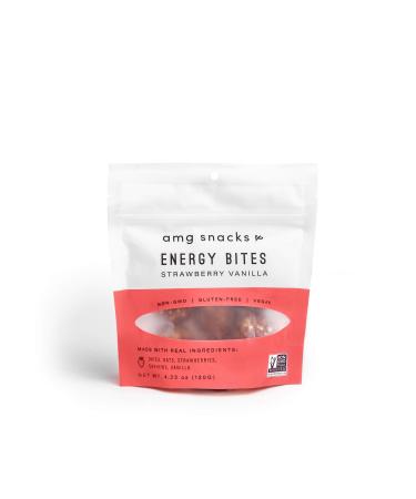 AMG Snacks Strawberry Vanilla Energy Bites | 4.3 oz Pack of 3 (18 Bites Total) | Date and Nut Energy Snacks Protein Bars | Non GMO Gluten Free Vegan Protein Bites | Made with All Natural Ingredients