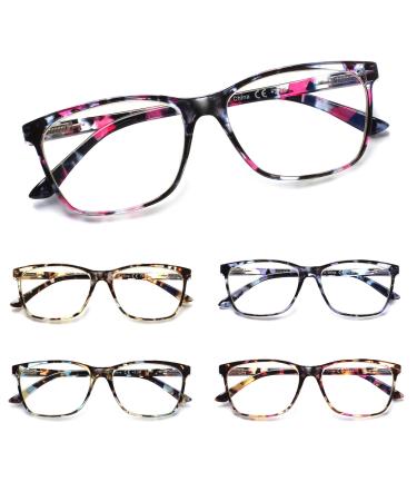 Cojwis 5 Pack women reading glasses Blue light filter glasses spring hinges Ultralight reading aid (5 pack beautiful pattern 1.25 multiplier_x) 5 Mix color 1.25 x