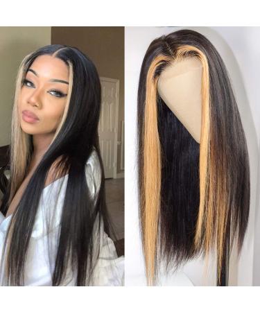Brazilian Virgin Straight Highlight Lace Closure Human Hair Wigs 12A Grade 220% Density Brazilian Ombre Color 4x4 Lace Closure Wig Remy Hair Lace Front Wig(22Inch,4x4 Highlight wig) 22 Inch 4X4 highlight wig
