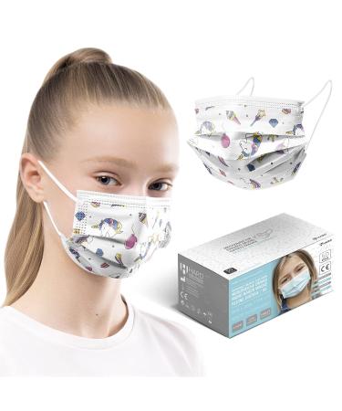 Hard 50x medical mouth protection made in Germany op-mask type IIR CE certified EN14683 BFE 3-layer 99.78% protective MNS one-way facial masks small size 100 pieces 14.5 cm x 9.5 cm unicorn